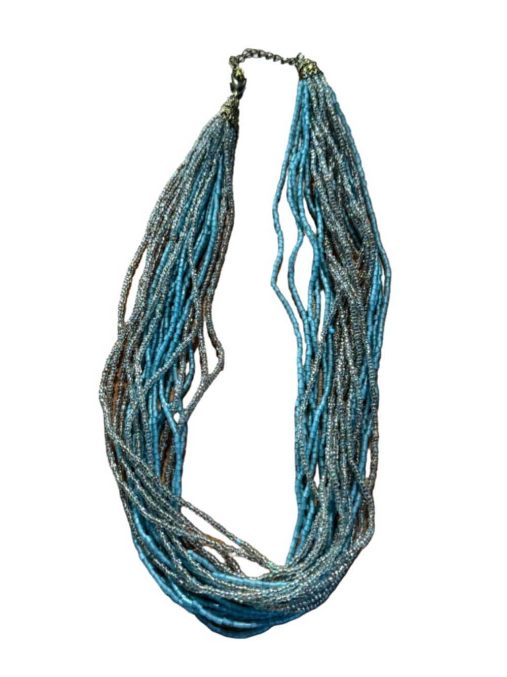Blue & Gold Glass Seed Beaded Multi-Strand Necklace